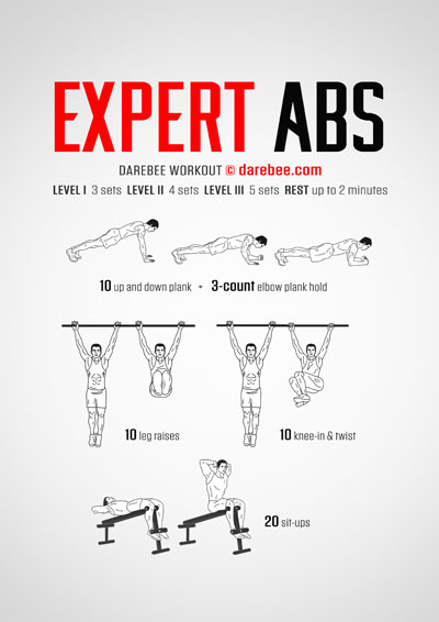 Expert Abs is a Darebee home fitness, equipment-based advanced abs workout that will torch your abs and core and deliver amazing results.