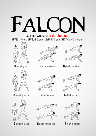 Falcon is a DAREBEE no-equipment, home-fitness, total body strength workout you can customize to your own fitness level.