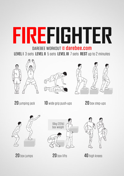 Firefighter is a Darebee home-fitness aerobic and cardiovascular endurance workout.