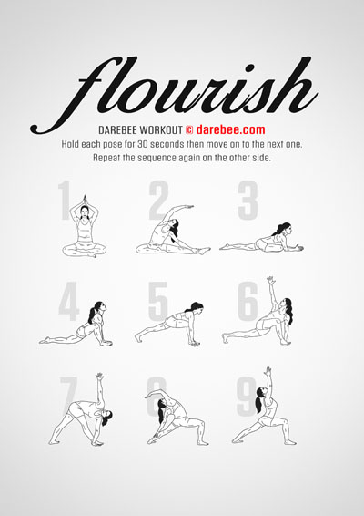 Flourish is a DAREBEE home fitness, yoga based lower body workout that helps you become more agile and happier as your mood is lifted.