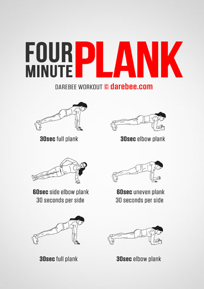 4-Minute Plank is a DAREBEE home fitness strong abs exercises workout that helps you develop a strong core and powerful abs.
