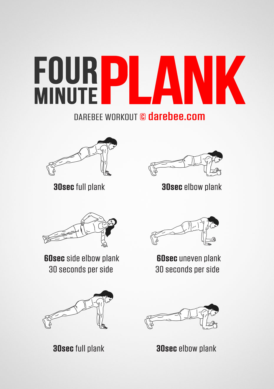 4-Minute Plank is a DAREBEE home fitness strong abs exercises workout that helps you develop a strong core and powerful abs.