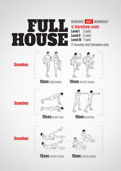 Full House is a Darebee home-fitness, no-equipment total body strength and tone workout that gets you fit, fast.