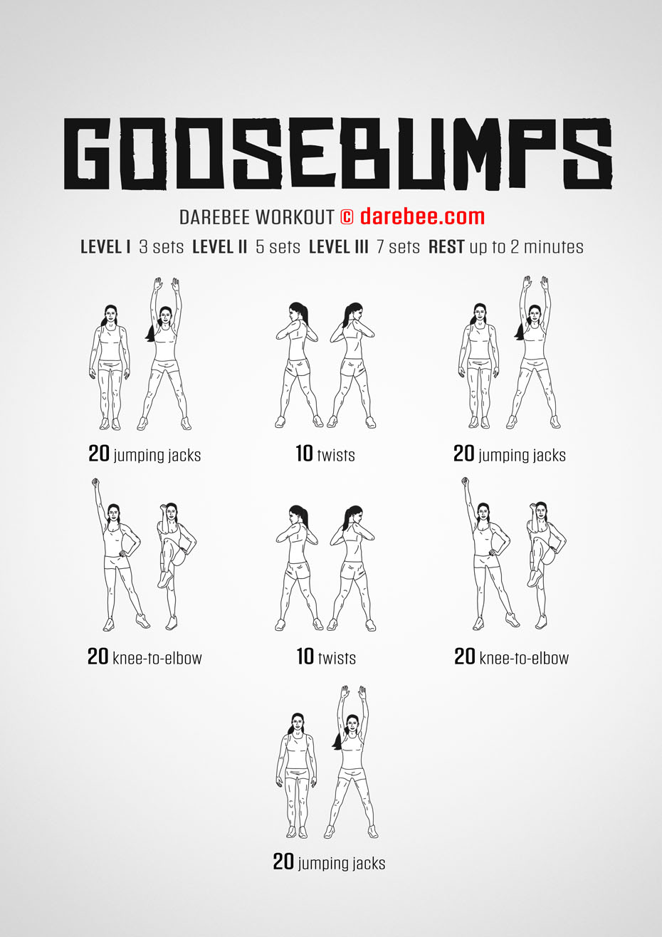 Goosebumps is a high-burn, high-energy aerobic and cardiovascular workout that will leave you feeling refreshed and ready to re-start your day.