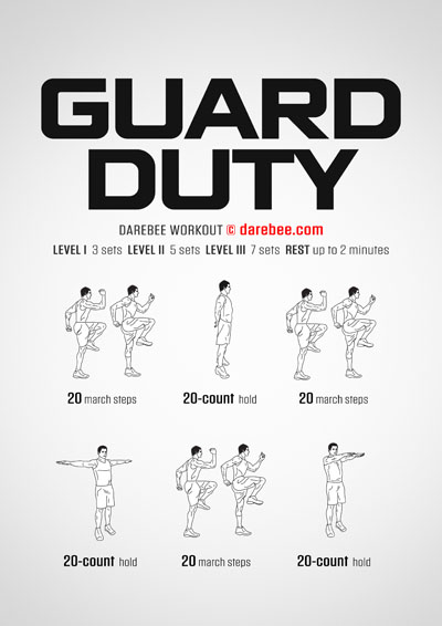 Guard Duty is a Darebee home-fitness workout that helps you keep the momentum in your fitness journey when you're tired or short of energy.