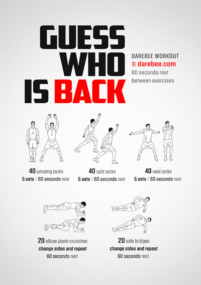 Guess Who Is Back is a DAREBEE home fitness no equipment cardiovascular and aerobic workout that will help lift your mood.