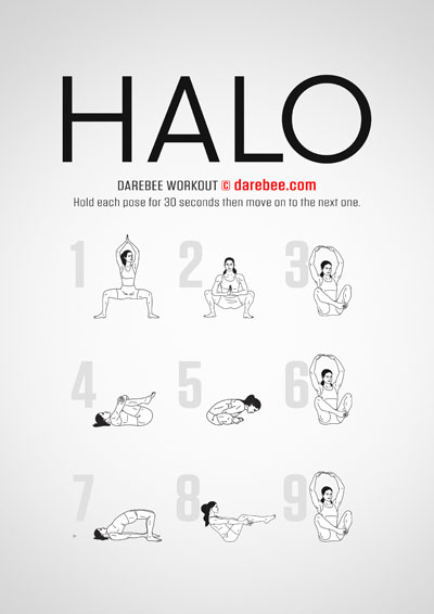 Halo is a yoga-based Darebee home-fitness workout that targets the lower body.
