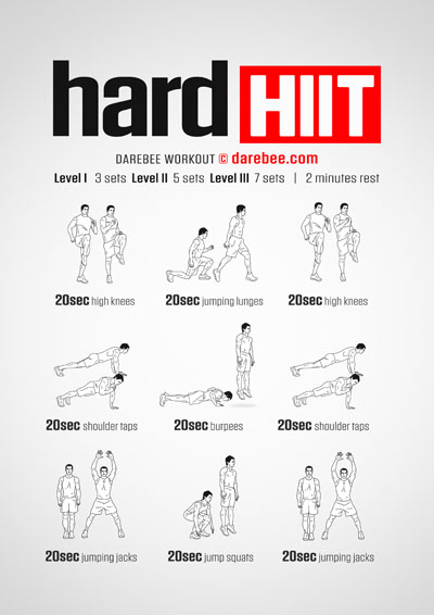 Hard HIIT is a Darebee home-fitness cardiovascular HIIT home-workout that will help you get fitter, faster.