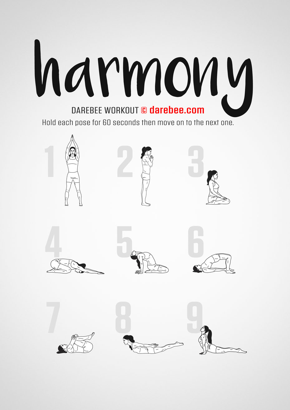 Harmony is a Darebee home fitness, yoga-based workout that's just perfect for those days when what you need most is to re-center yourself.