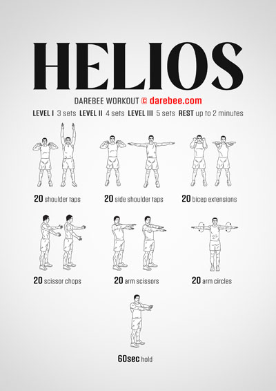 Helios is a DAREBEE home fitness, no-equipment upper body strength and tone workout designed to help you strengthen your upper body.