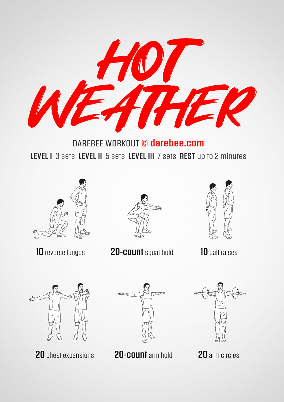 Hot Weather is a Darebee home-fitness workout that will help you get stronger in the comfort of your own home. 