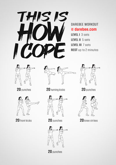 This Is How I Cope is a Darebee home-fitness, combat-moves based workout that will make you feel great. 