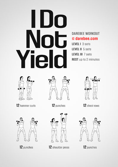 I Do Not Yield is a Darebee home-fitness upper body strength workout that uses dumbbells to help you get better resutls, faster.