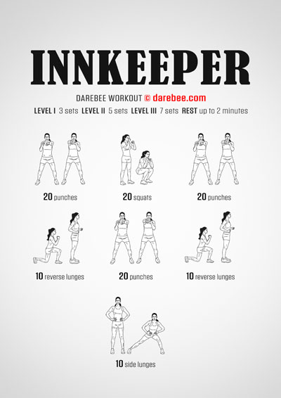 Inkeeper is a Darebee home fitness, strength workout that takes you through some basic body-honing exercises with a specific focus to help you maintain strength and muscle tone.