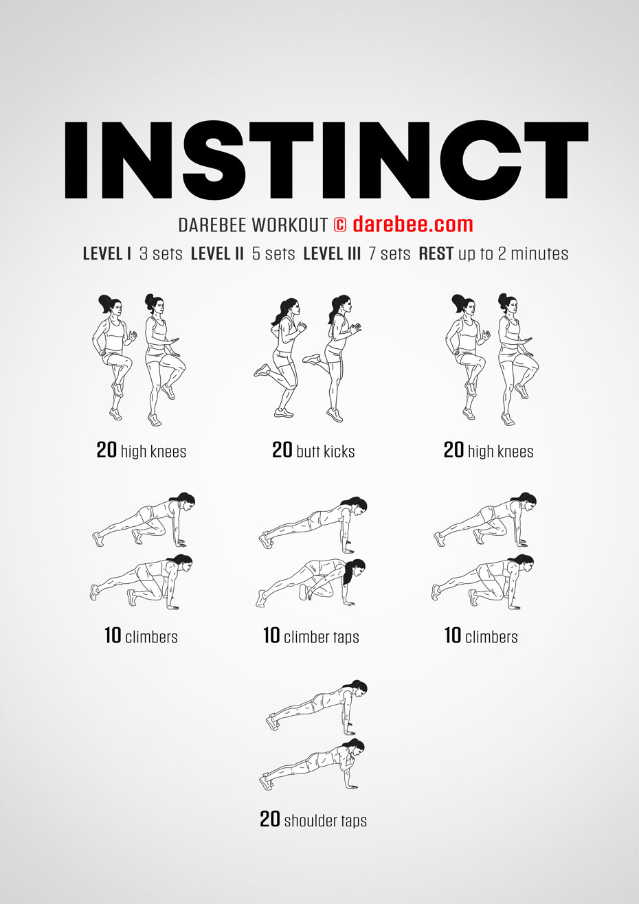Instinct is a fast-moving, high-energy Darebee home-fitness workout that will get your lungs and heart working and will help you feel rejuvenated.