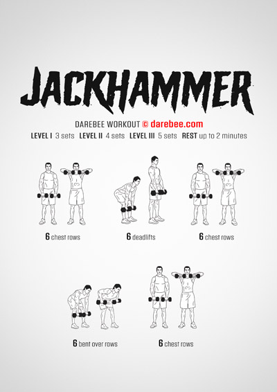 Jackhammer is a DAREBEE home fitness dumbbell-based total body strength workout that will help your physical and mental health.