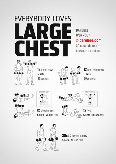 Everybody Loves Large Chest is a Darebee home fitness dumbbell workout that helps you get a strong chest.