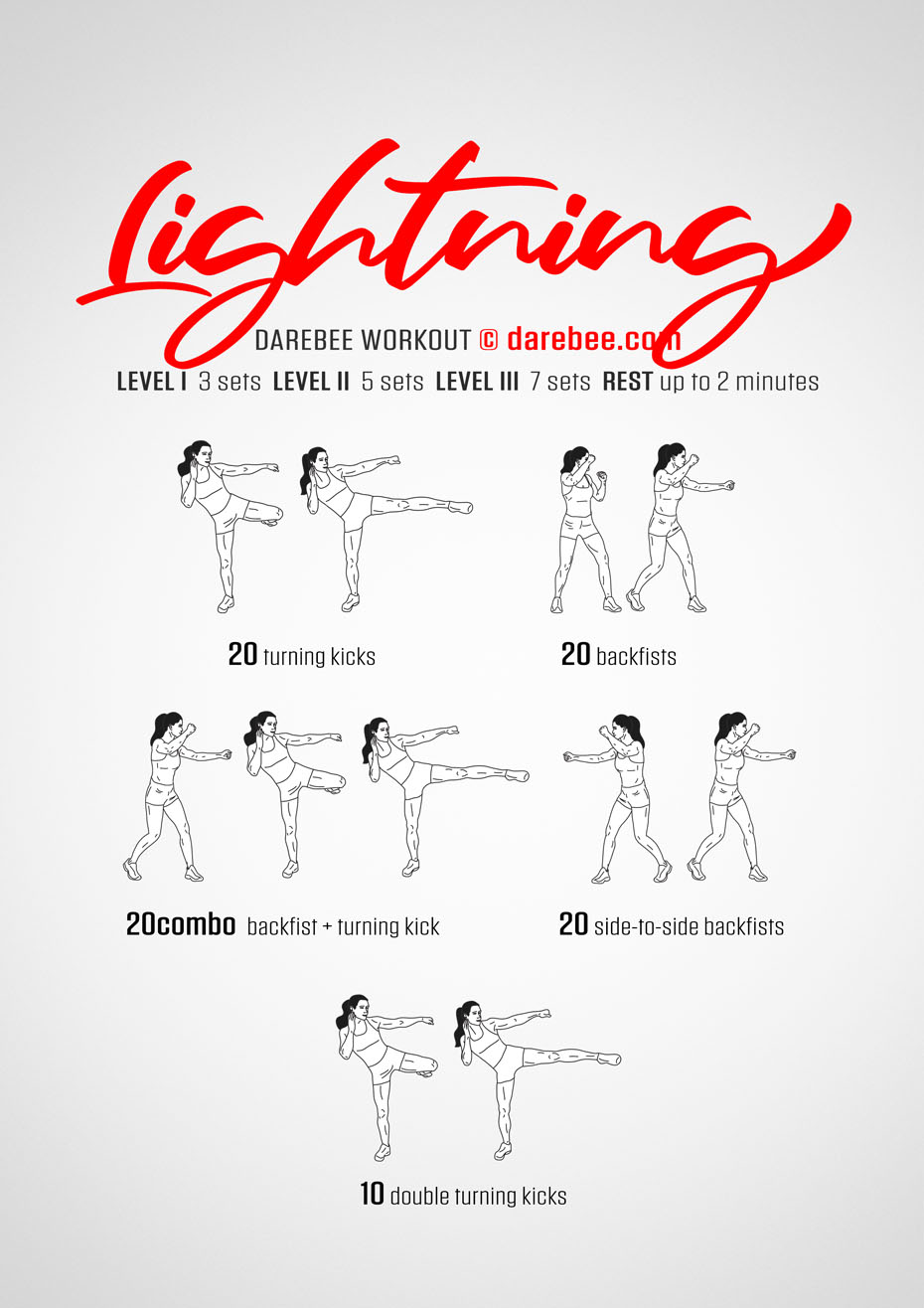 Lightning is a Darebee home fitness combat-moves based workout