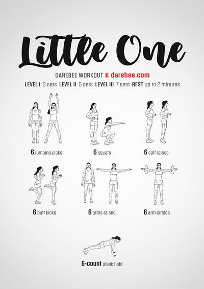 Little One is a DAREBEE home fitness, no-equipment workout that helps you develop lower body strength and cardiovascular endurance.
