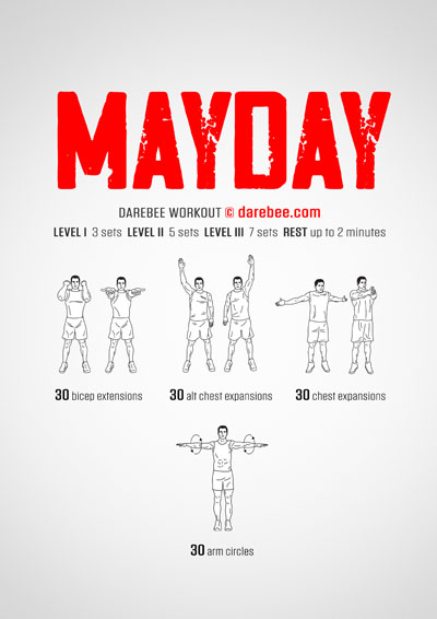 Mayday is a DAREBEE home fitness no-equipment upper body workout that will help you maintain upper body muscle tone and fitness.