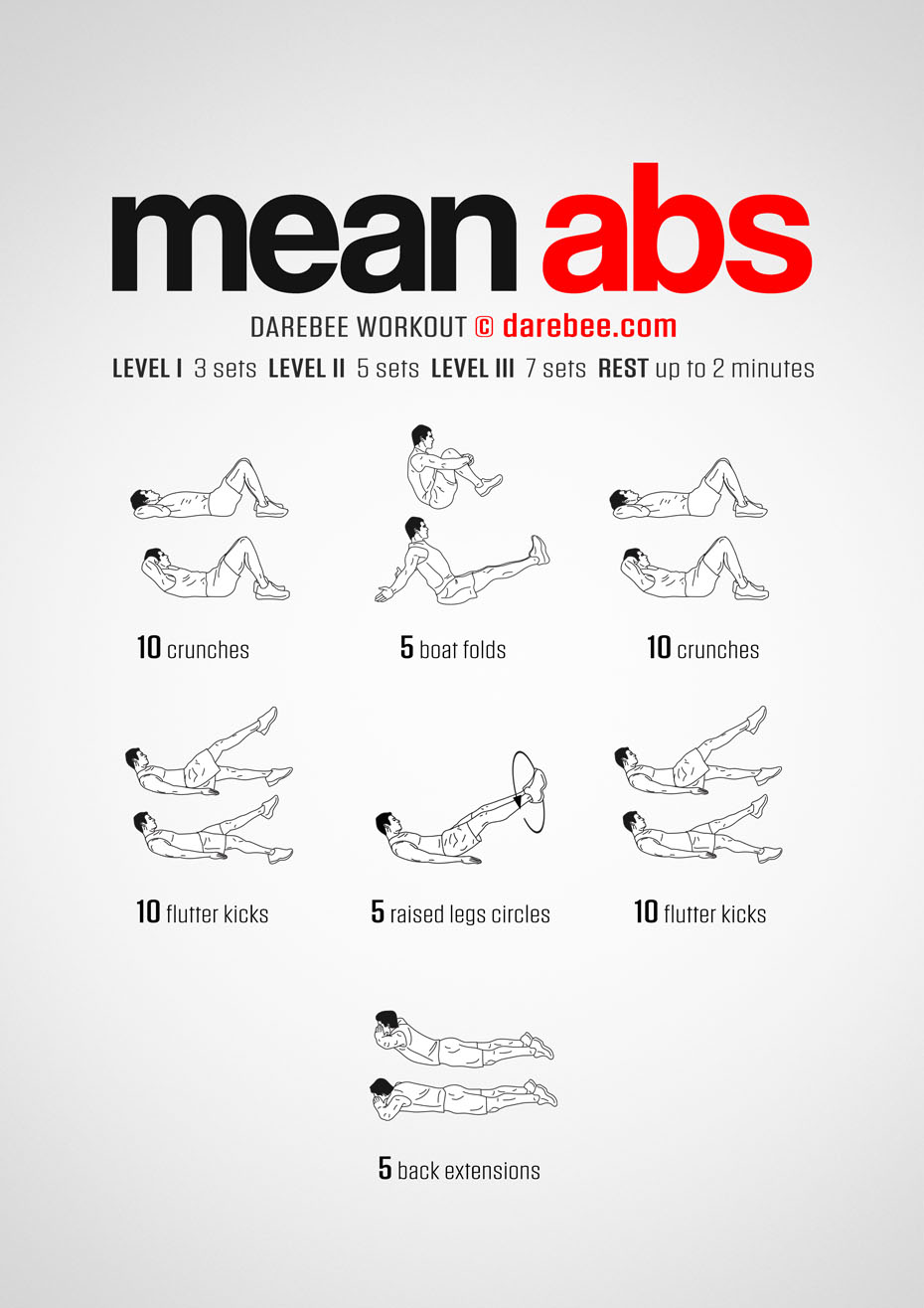 Mean Abs is a DAREBEE home fitness abdominal muscle groups, no-equipment workout that will give you stronger abs.