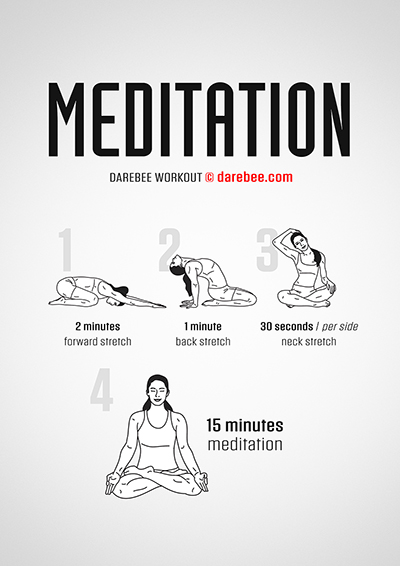 Meditation is a full-body Darebee home-fitness mind/body workout that will help you feel calmer and more peaceful. 