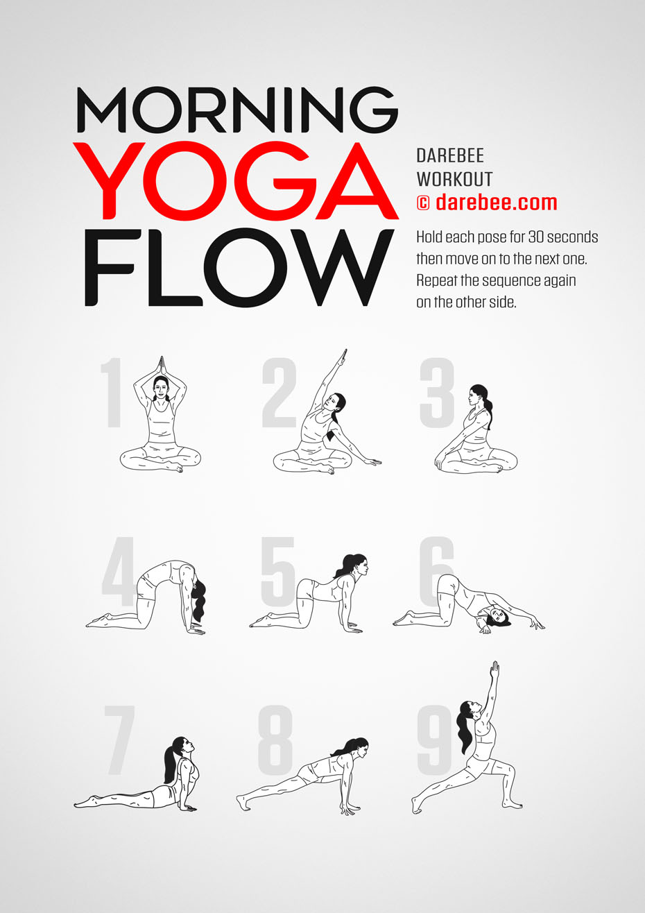 Morning Yoga Flow is a Darebee yoga-based no-equipment, feel-good workout that will lift your spirits and energize your body.