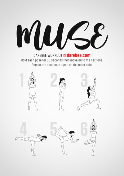 Muse is a full-body, yoga-based Darebee home-fitness workout that helps you develop better control over your own muscles and improved range of motion (ROM).