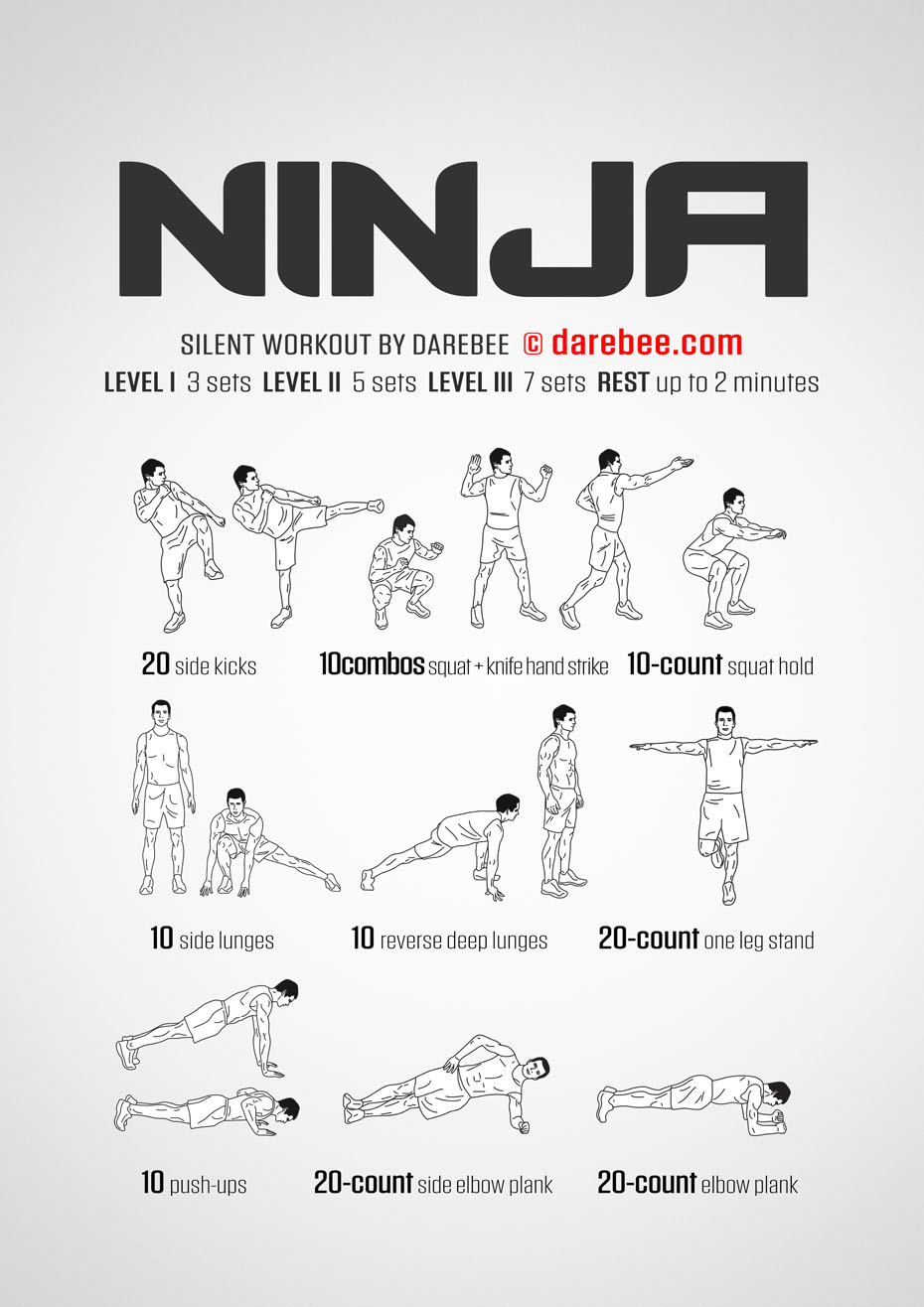 Ninja is a DAREBEE home fitness, no-equipment lower body strength workout that helps you develop speed, power and agility.