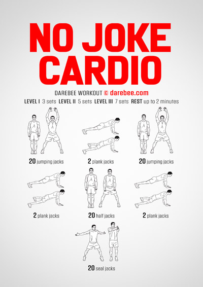 No Joke Cardio is a DAREBEE no-equipment home cardio home workout that will streamline your body and help you improve your aerobic capacity and endurance. 