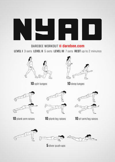 Nyad is a DAREBEE home fitness, no-equipment total body strength workout that helps you go past your limits. 