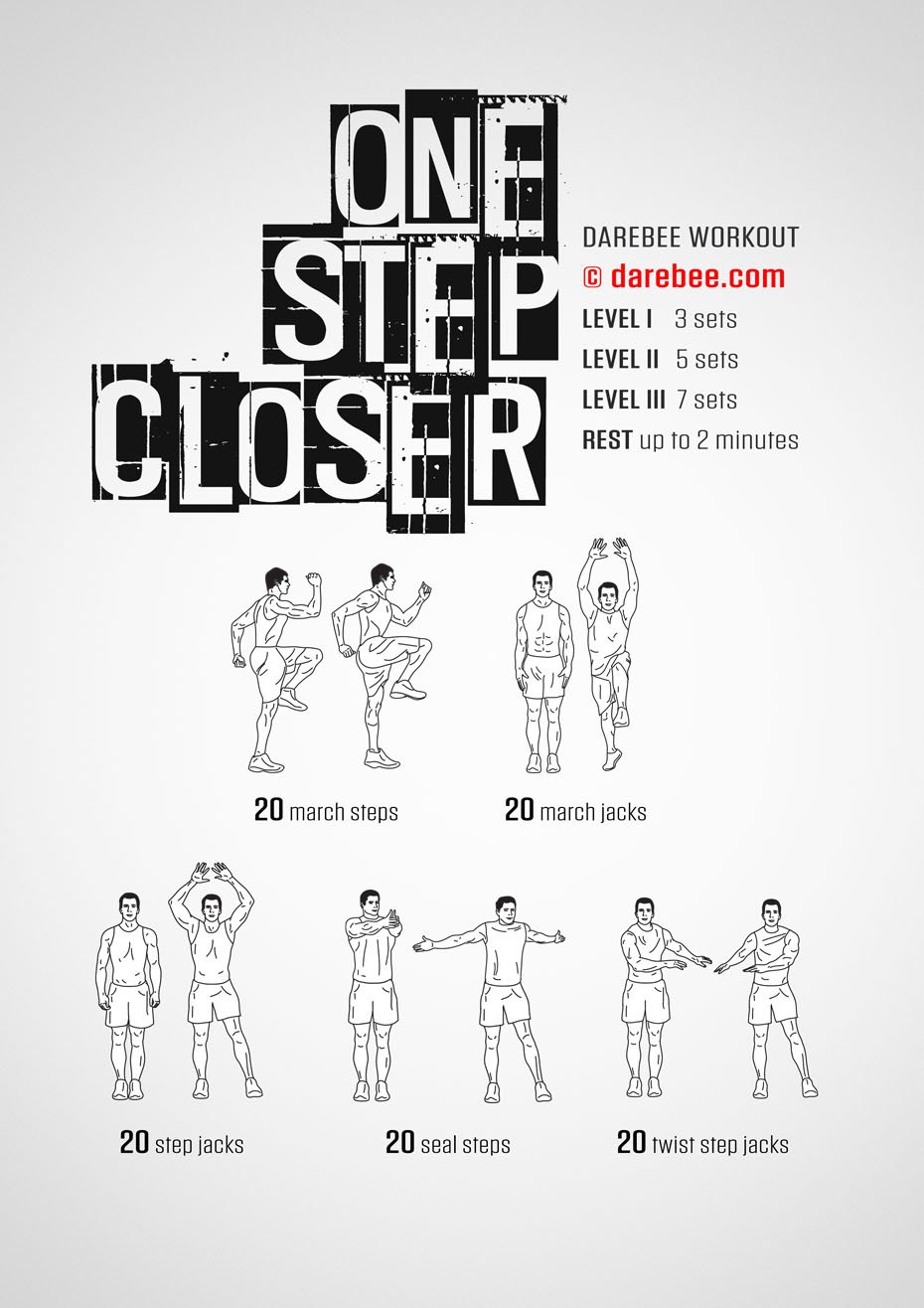 One Step Closer is a DAREBEE no-quipment home fitness aerobic and cardiovascular workout that will keep you younger, longer.