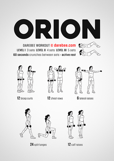 Orion is a DAREBEE home fitness dumbbells, total body strength workout you can use to develop almost your entire body.
