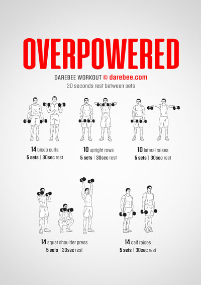 Overpowered is a Darebee home-fitness dumbbells-based strength and fitness workout.