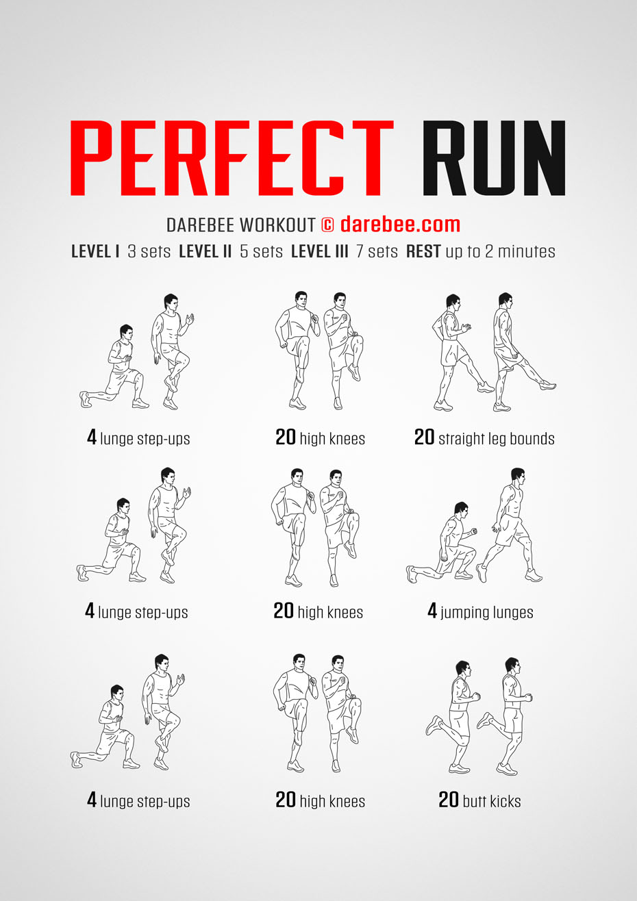 Perfect Run is a Darebee no-equipment, home-fitness workout that targets all the muscles, tendons and ligaments of the body.