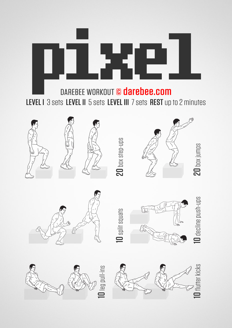 Pixel is a Darebee home-fitness lower body, power and explosion workout that will tax your entire system and help you increase your endurance.