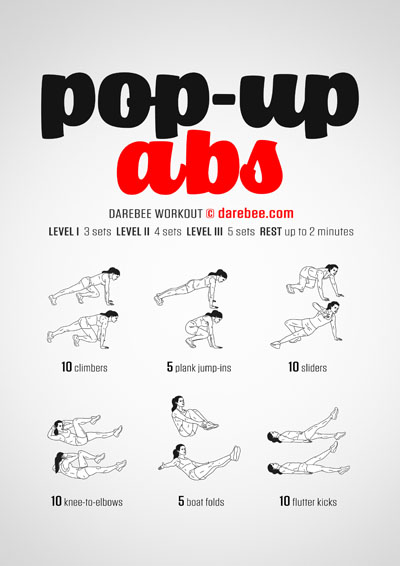 Pop-Up Abs is a Darebee home-fitness workout that helps you train your abs so they get stronger and can help you do more with less effort. 