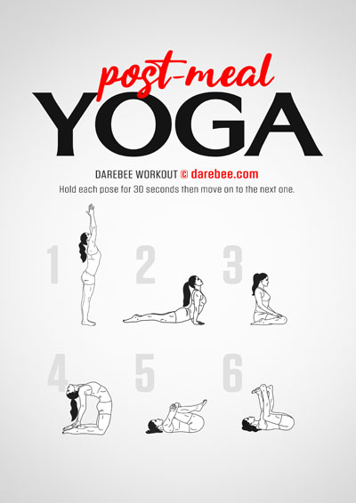 Post Meal Yoga is a DAREBEE home fitness, no-equipment workout that helps you develop great post-meal habits that maintain your fitness.