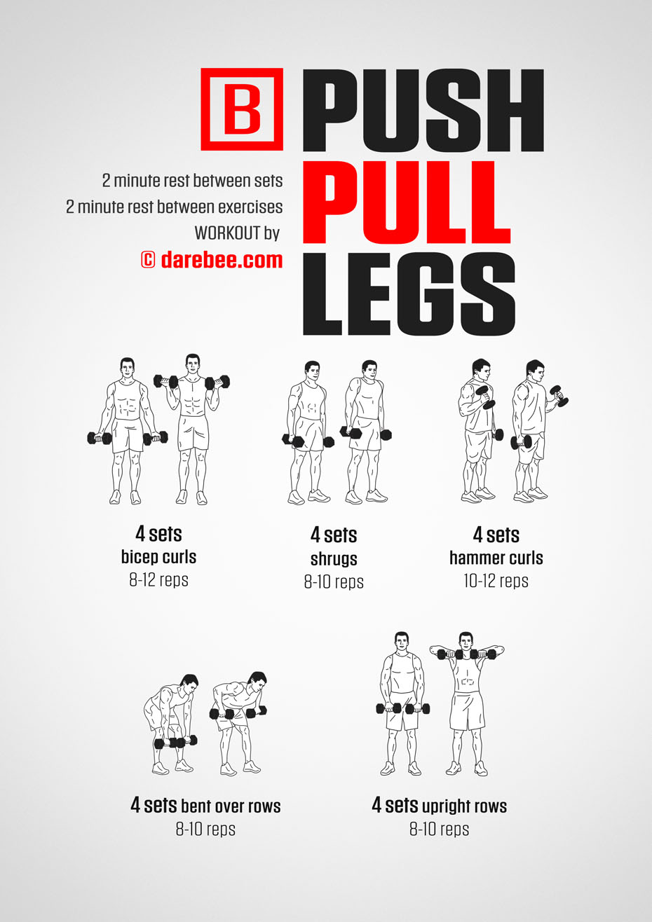 Push, Pull, Legs is a Darebee home-fitness workout for building upper body strength.