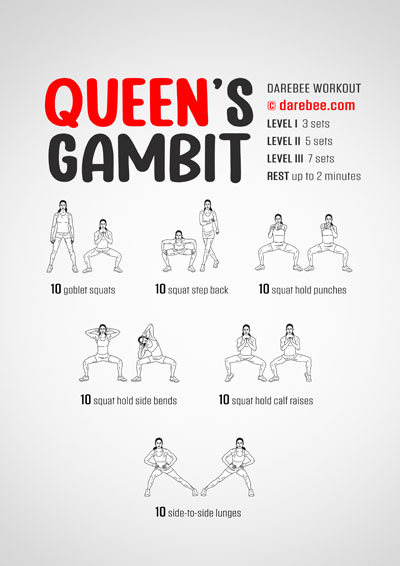Queen's Gambit is a Darebee home-fitness workout that combines strength with agility, coordination and dexterity for a total mind/body challenge.