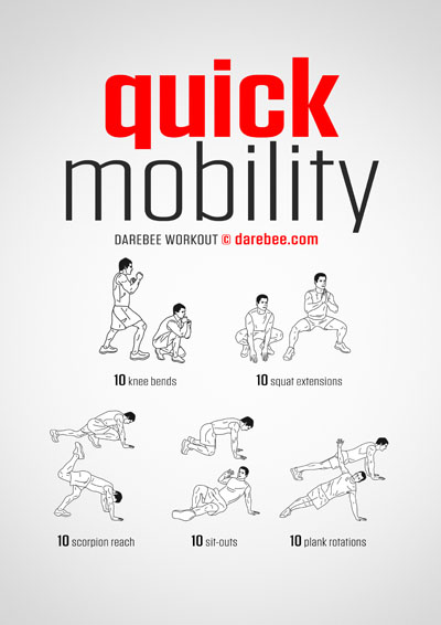 Quick Mobility is a Darebee home-fitness, movement-based, bodyweight stretching-orientated workout that will have you breathing hard in no time at all.