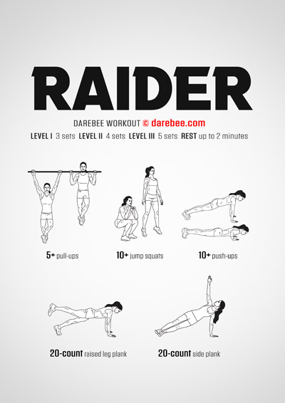 Raider is a DAREBEE home workout designed to help you get stronger and feel healthier all in the comfort of your own home.