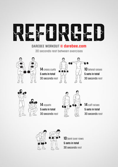 Reforged is a dumbbells based Darebee home-fitness resistance training workout that will help keep you young and healthy. 