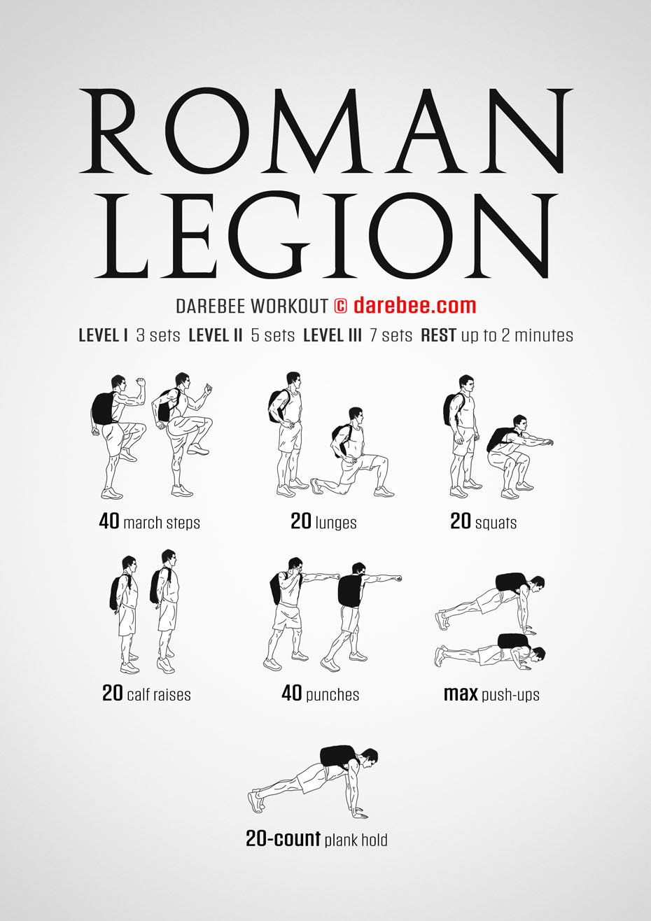 Roman Legion is a Darebee home-fitness, total body strength workout designed to make you stronger and fitter.