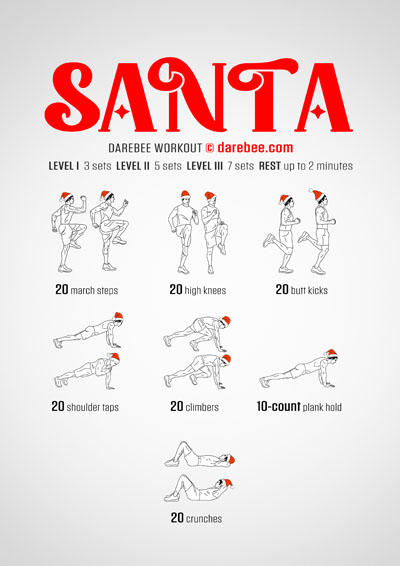 Santa is a DAREBEE home fitness no-equipment workout that helps you develop agility, speed and endurance, at home.