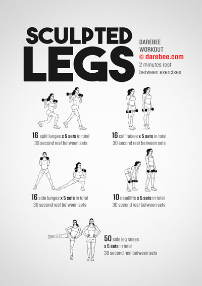 Sculpted Legs is a Darebee home-fitness workout that uses a couple of dumbbells to help you get stronger legs.