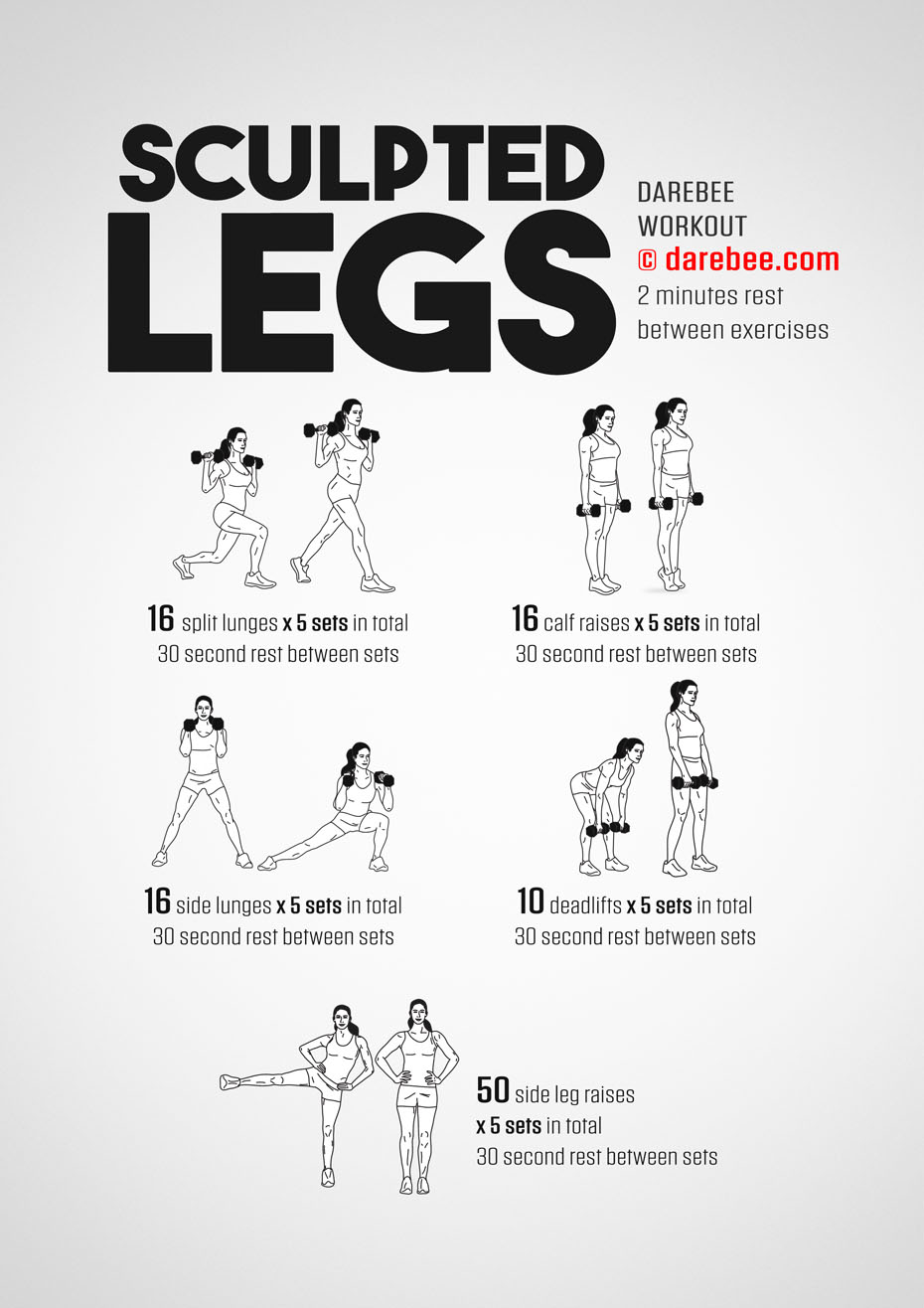 Sculpted Legs is a Darebee home-fitness workout that uses a couple of dumbbells to help you get stronger legs.