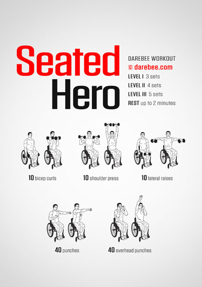 Seated Hero is an upper body Darebee home fitness workout that helps develop upper body strength and develop better upper body control.