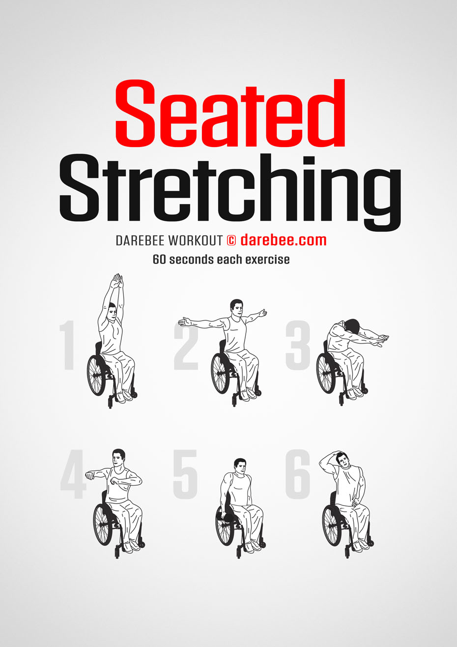 Seated Stretching is a Darebee home fitness upper body workout that helps you develop agility, range of motion and aids in the development of the cardiovascular system, all from a seated position.