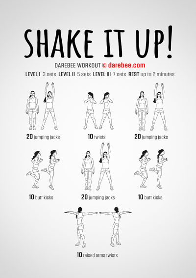 Shake Up is a Darebee no-equipment home fitness cardio and aerobics workout that will help you feel revitalized and freer in your own body.